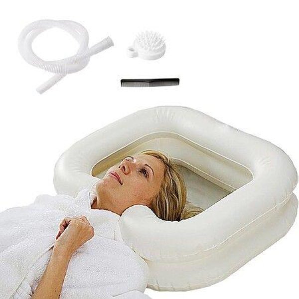 Inflatable Shampoo Basin for Bedside,Shampoo Tub for Locs,Portable Shampoo Bowl,Hair Washing Tray for Sink at Home (White)