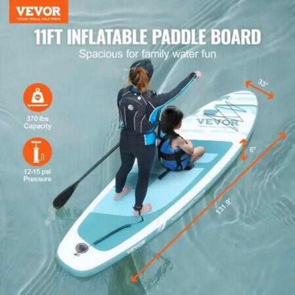 Inflatable Stand Up Paddle Board 3352x838x152 mm Wide SUP Paddleboard with Board Accessories Pump Paddle Fin Phone Bag Backpack Ankle Leash Repair Kit