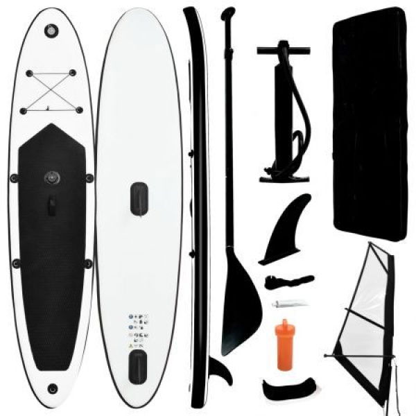 Inflatable Stand Up Paddleboard With Sail Set Black And White