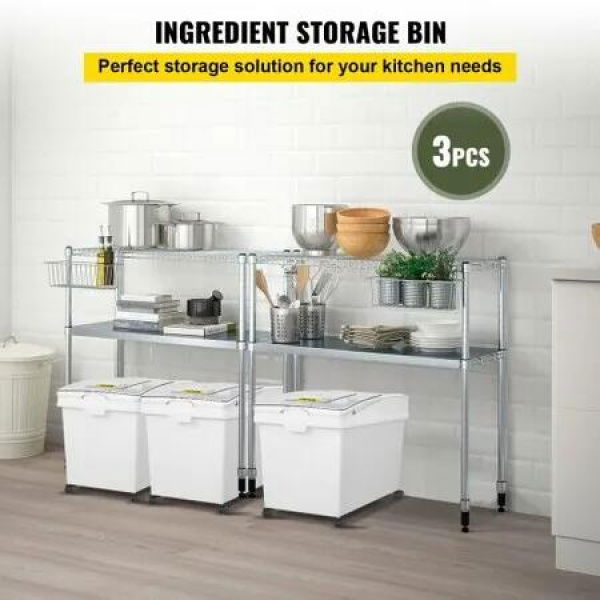 Ingredient Bin 10.5 Gallons Capacity Ingredient Storage Bin PP Material Flour Bins On Wheels White Shelf Ingredient Bin with Scoop and Sliding Lid