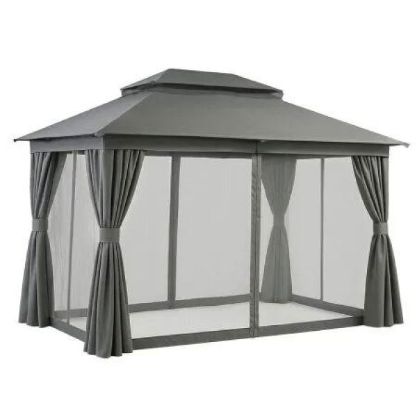 Instahut Gazebo 3x4m Canopy Outdoor Steel Frame Patio Tent Curtains Marquee Grey