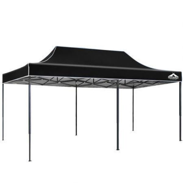 Instahut Gazebo Pop Up 3x6m w/Base Podx4 Marquee Folding Outdoor Wedding Camping Tent Shade Canopy Black