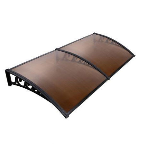 Instahut Window Awning Door Canopy 1m x 2m Brown Hollow Sheet Plastic Frame