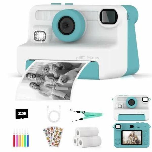 Instant Camera 1080P HD Instant Print with 32GB Card, Digital Camera Toy, Birthday and Christmas Gifts for Boys Girls 3+ Years(Green)