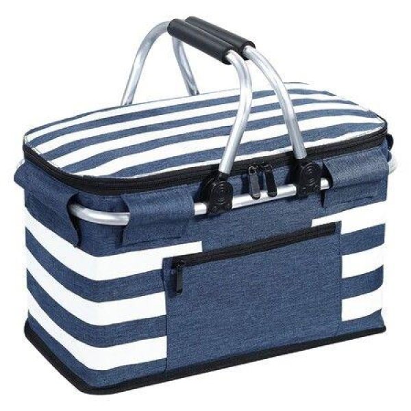 Insulated Picnic Basket Leak-Proof Collapsible Cooler Bag 26L Grocery Basket With Lid 2 Sturdy Handles Storage Basket For Picnic Food Delivery Take Outs Market Shopping Travel (Blue)