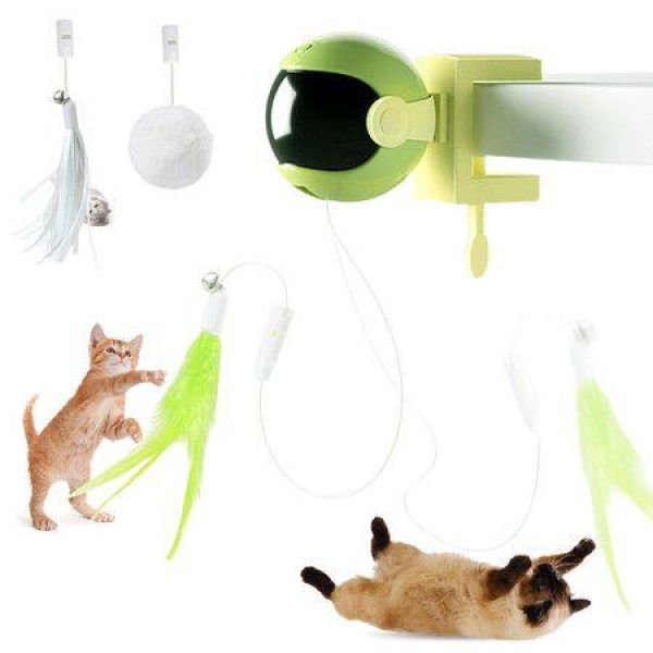 Interactive Cat Toys for Indoor Cats, Hanging Automatic Kitten Feather Toys Retractable Rope, Cat Toys with Feather & Fluff Ball & Tassel