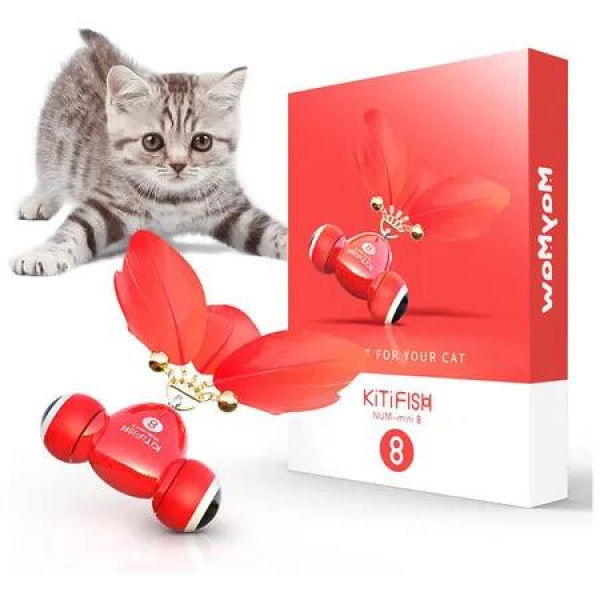 Interactive Cat Toys, Rechargeable Automatic Cat Toy with Feather and Bell for Indoor Cats Fast Rolls on Thin Carpet, Enters Sleep Mode after 5 Minutes, Motion Activated Cat Toy