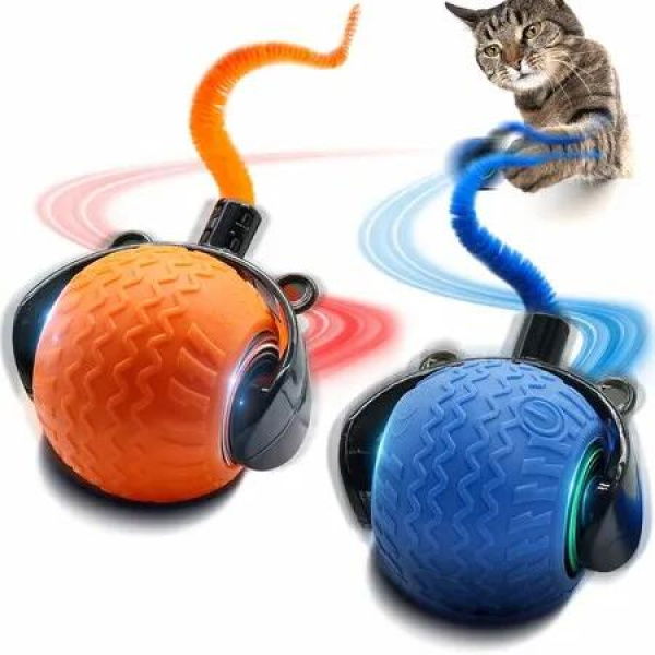 Interactive Cat Toy,Speedy Ball with Tail,Automatic Moving Cat Balls,360 Degree Automatic Rolling Ball Toy,Two Speed Adjustment