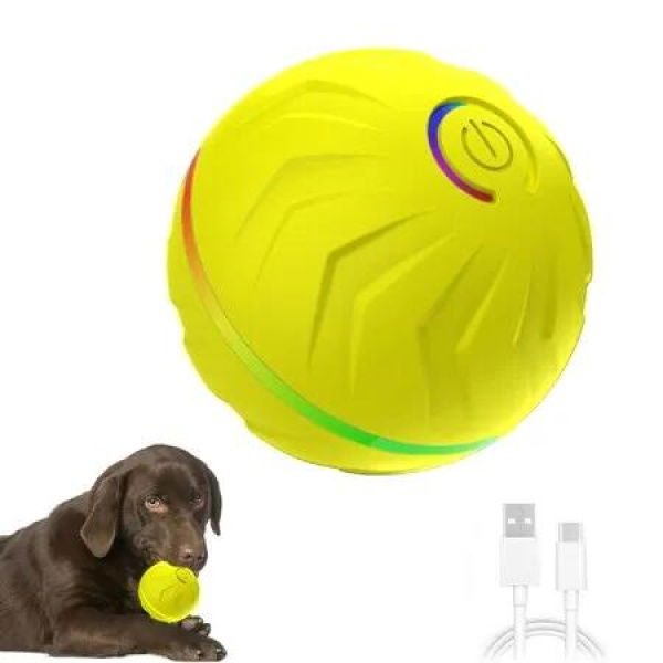 Interactive Dog Toy Ball,Pet Vibrating Ball Toy,Rechargeable Motion-Activated Dog Bouncing Ball For Dogs in Backyard,Park,Garden Color Yellow