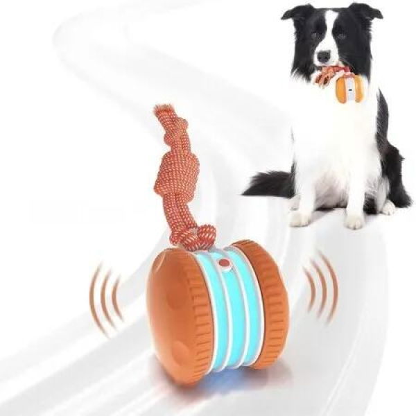 Interactive Dog Toy,Automatic Electric Rolling Ball With Rope,Motion-Activated,Random Movement,Relieving Boredom Ideal For All Dogs Color Orange