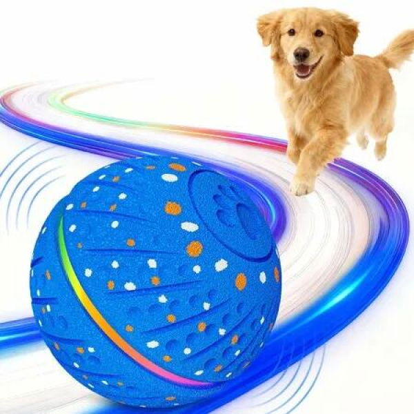 Interactive Dog Toys Ball Smart Moving Bouncing Dog Ball with Colorful Lights,E-TPU Material,3 Play Modes Automatic Rolling Dogs Toy (Blue)