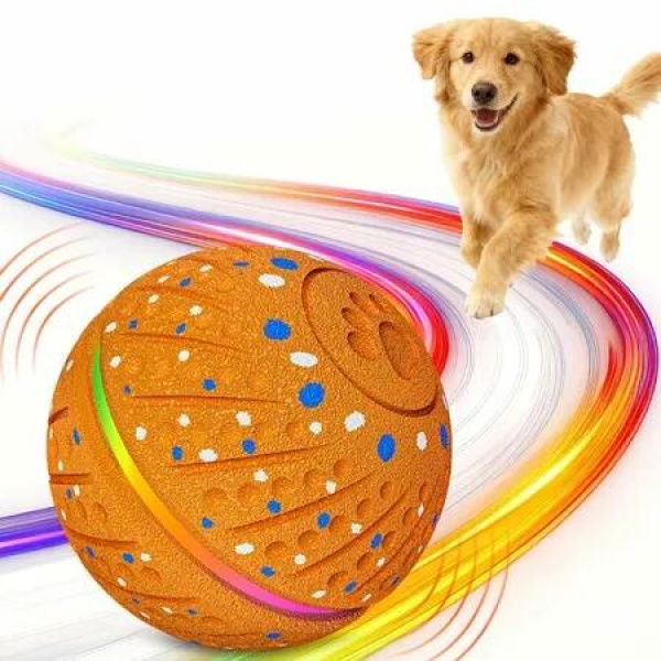 Interactive Dog Toys Ball Smart Moving Bouncing Dog Ball with Colorful Lights,E-TPU Material,3 Play Modes Automatic Rolling Dogs Toy (Orange)