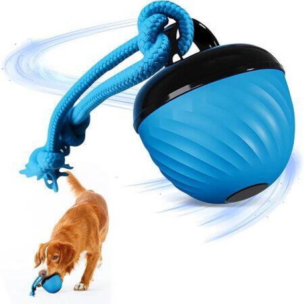 Interactive Dog Toys Ball, Smart Pet Puppy Ball with Ropes for Indoor Dogs, Path Electric Automatic Moving and Rolling Dogs Toy for Dogs (Bule)
