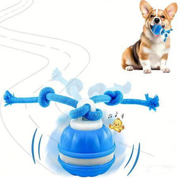 Interactive Dog Toys Balls, Electric Automatic Moving and Rolling Dog Toy with Rope for Dogs, Fun Smart Puppy Toy for Boredom & Training (Blue)