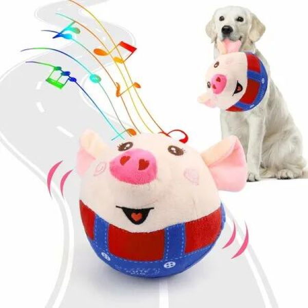 Interactive Dog Toys Pig, Jumping Squeaky Dog Toys with Music, Rechargeable Moving Dog Chew Toys for Cats Dogs,Red
