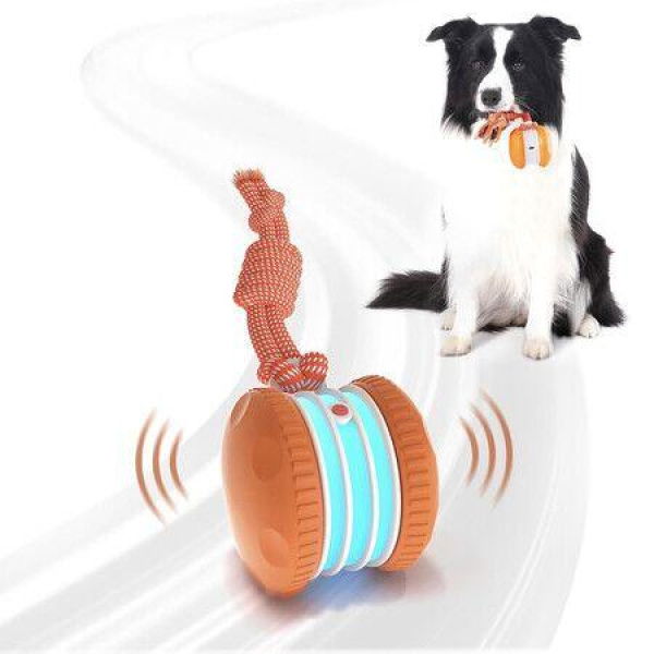 Interactive Dog Toys, Random Path Electric Automatic Moving and Rolling Dogs Toy with Rope for Dogs, Motion-Activated Dog Stimulation Toy (Orange)