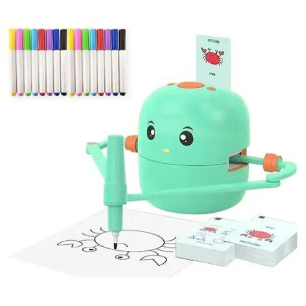 Interactive Drawing Robot for Children Boys Girls,Voice Interactive Educational Painting Toy with 100 Cards for 4 to 12 Years Old Kids, Green