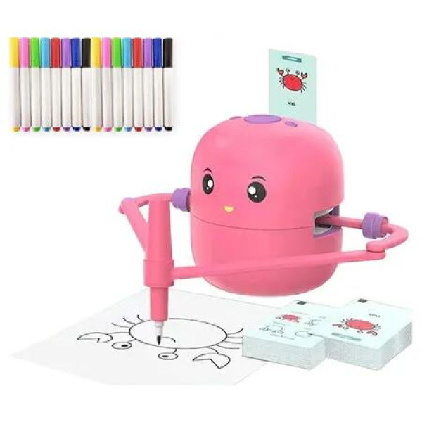 Interactive Drawing Robot for Children Boys Girls,Voice Interactive Educational Painting Toy with 100 Cards for 4 to 12 Years Old Kids, Pink
