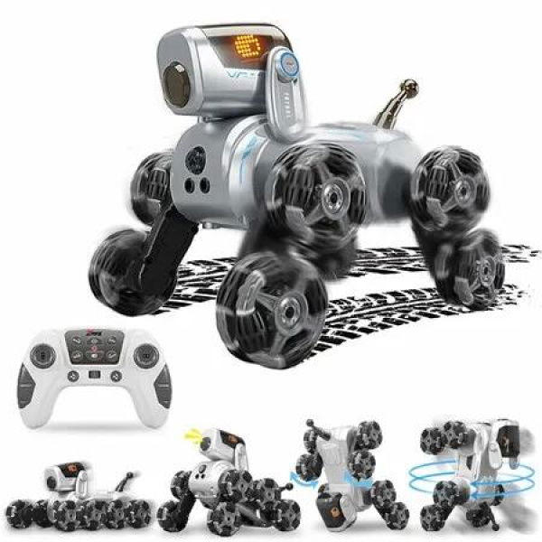 Interactive Robot Dog with Barking Sounds Music Smart RC Stunt Toy 8WD 360 Degree Drift,Animated Eye Expressions,Real Dog Actions 2.4GHz Remote Control Toy
