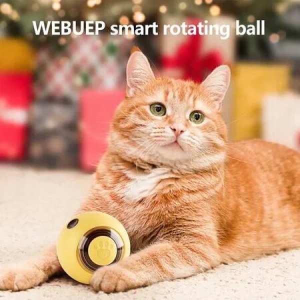 Interactive Smart Indoor Cat Toy Ball, Self-Rotating Kitten Balls Toy Gift, USB Rechargeable Planetary Cat Toys Balls with Lights Ball,1 Pack,Yellow