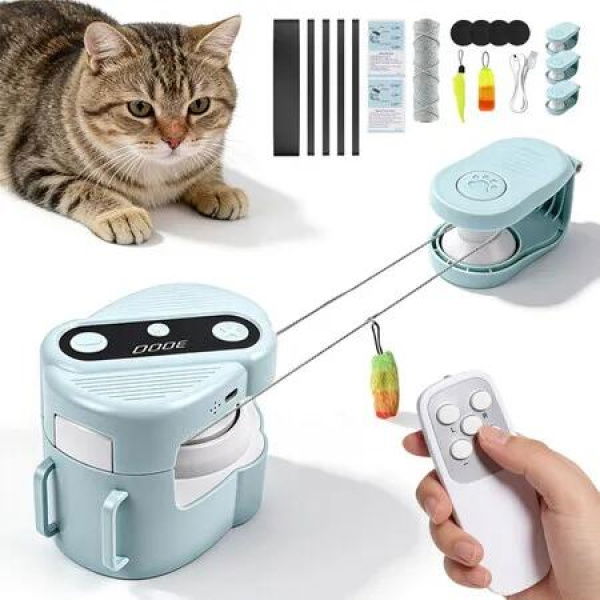 Interactive Toy for Domestic Cats, USB Rechargeable, Portable, Fun, with Analog Sounds and Remote Control for Exercise