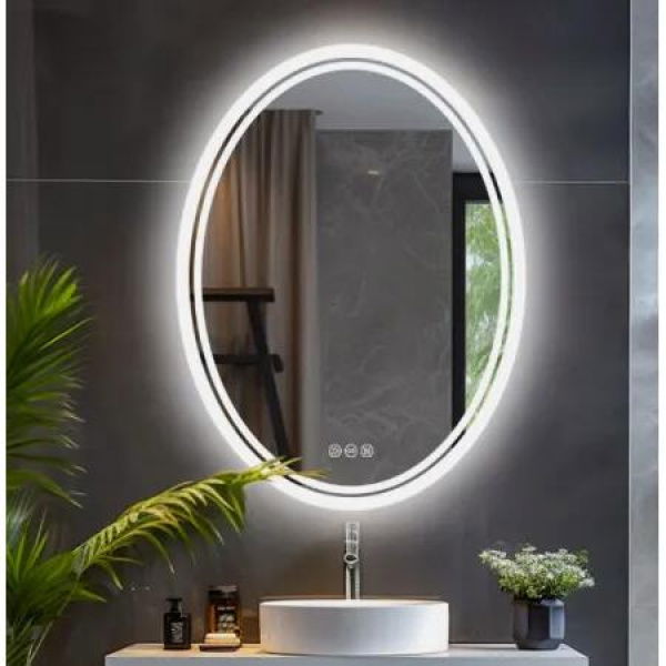 Interior Ave - LED Oval Frameless Salon / Bathroom Wall Mirror - 50 x 70cm