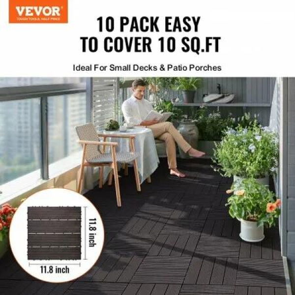 Interlocking Deck Tiles 10 Pack 12x12 Waterproof for Porch Dark Brown