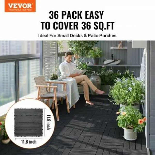 Interlocking Deck Tiles 36 Pack 12x12 Plastic for Porch Dark Grey