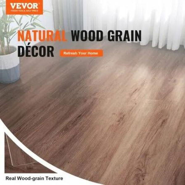 Interlocking Vinyl Floor Tiles 48 x 7.3 inch 10 Tiles 5.5mm Thick Snap Together Deep Brown Wood Grain DIY Flooring