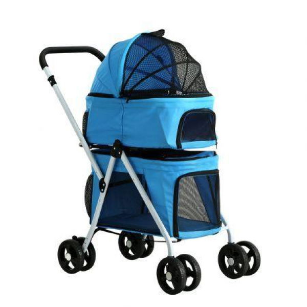 I. Pet Pet Stroller Dog Pram Large Cat Carrier Travel Foldable 4 Wheels Double