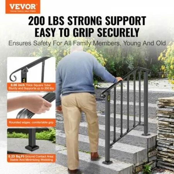 Iron Step Handrail Outdoor Stairs 2 or 3 Steps Adjustable Black Handrail