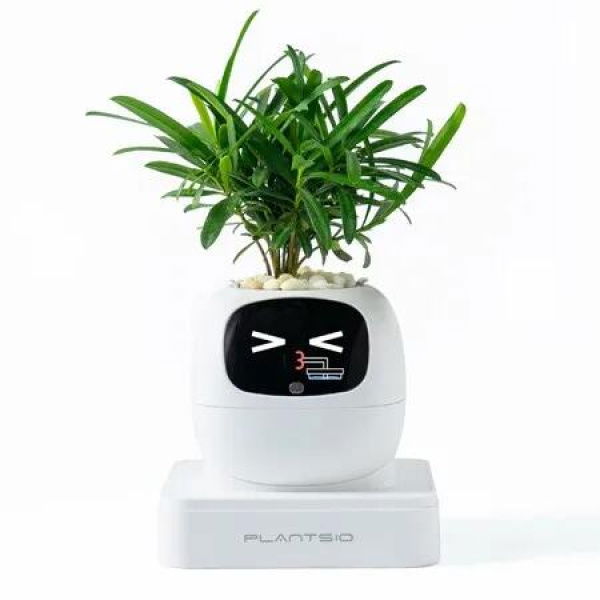 Ivy AI Smart Plant Pot with Emoji Intelligent Planter Robot for Houseplants Tamagotchi Flower Pot Stylish Plantagotchi Home Decor (Ivory)