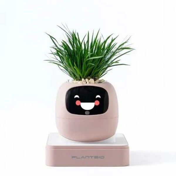 Ivy AI Smart Plant Pot with Emoji Intelligent Planter Robot for Houseplants Tamagotchi Flower Pot Stylish Plantagotchi Home Decor (Pink)