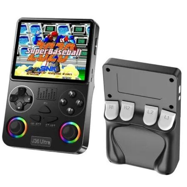 J36Ultra Retro Gaming Console, Retro Handheld Games Console with 64GB TF Card, Portable Hand Held Open Source Linux System (Black)