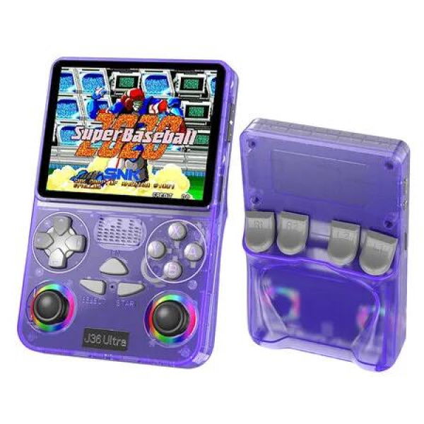 J36Ultra Retro Gaming Console, Retro Handheld Games Console with 64GB TF Card, Portable Hand Held Open Source Linux System (Purple)