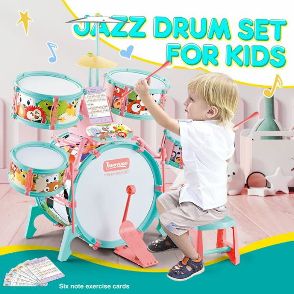 Jazz Drum Play Set Dynamic For Toddler Kid Educational Musical Instrument Toy Plastic Colourful 17 Pieces