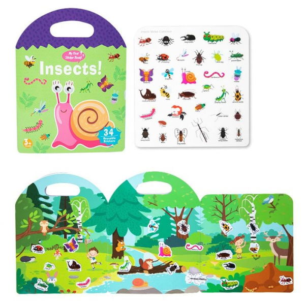 Jelly Sticker Book Quiet Busy Book For Kids - Reusable Stickers For Toddlers - Christmas & Birthday Gift For Kids - Insects.