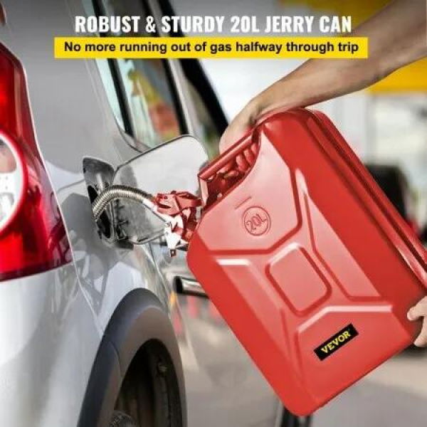 Jerry Fuel Can, 20 L Portable Jerry Gas Can with Flexible Spout System, Rustproof é”›?Heat-resistant Steel Fuel Tank for Cars Trucks Equipment, Red