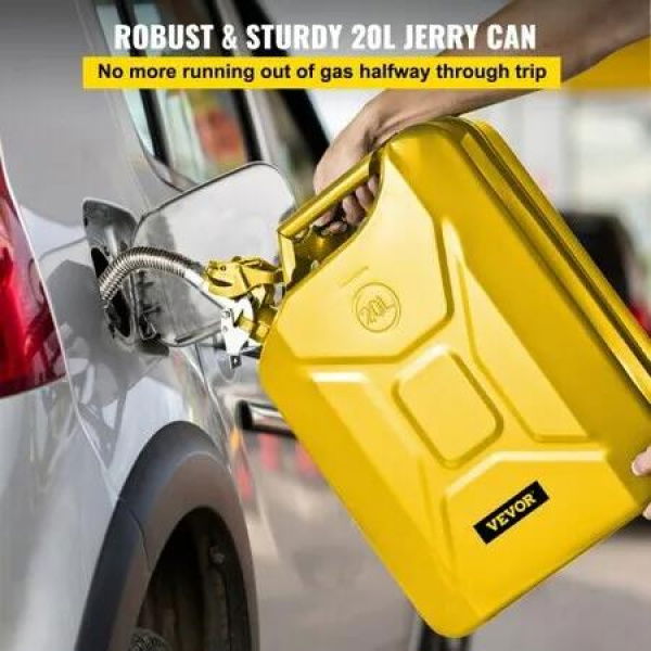 Jerry Fuel Can, 20 L Portable Jerry Gas Can with Flexible Spout System, Rustproof é”›?Heat-resistant Steel Fuel Tank for Cars Trucks Equipment, Yellow