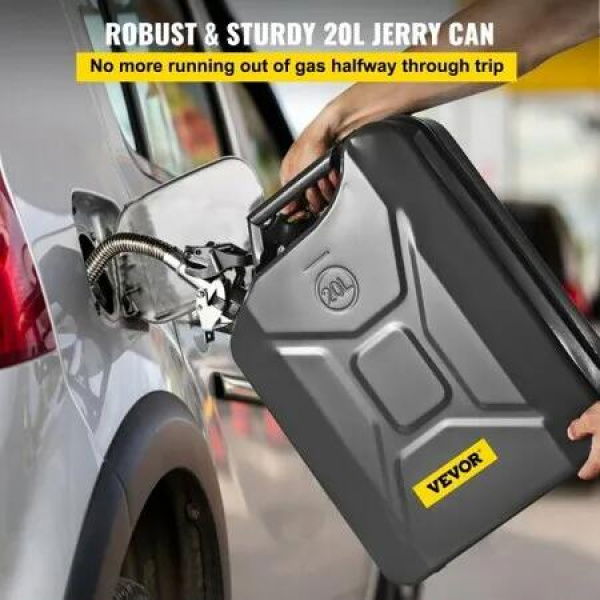 Jerry Fuel Can, 5.3 Gallon / 20 L Portable Jerry Gas Can with Flexible Spout System, Rustproof é”›?Heat-resistant Steel Fuel Tank for Cars Trucks Equipment, Black