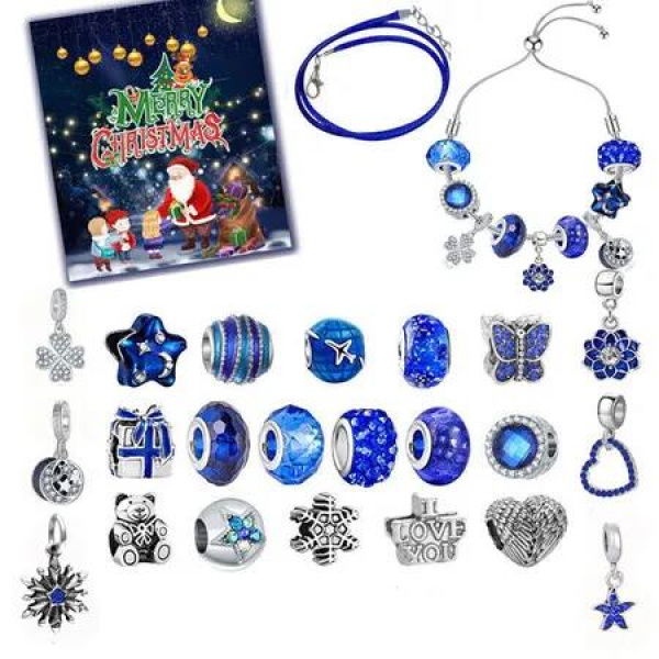 Jewelry Advent Calendar 24 Days Christmas Countdown With DIY Charm Bracelet Surprise Making Gifts Color Blue