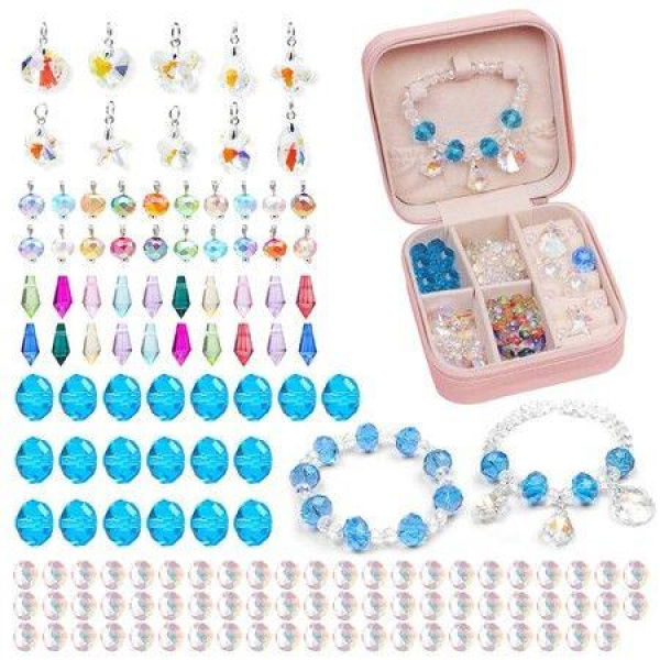 Jewelry Making Kit For Girls Jewelry Making Supplies Beads Charms Bracelets For DIY Craft Gifts Crystal Gifts For Girls Girls Gifts Age 8-10 Color: Blue.