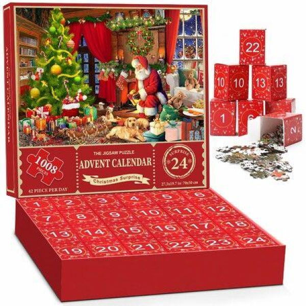 Jigsaw Puzzle Advent Calendar 2025,1008 Pieces Jigsaw Puzzle,24 Days Countdown Calendar,Family Game Puzzle,Christmas Gift Idea