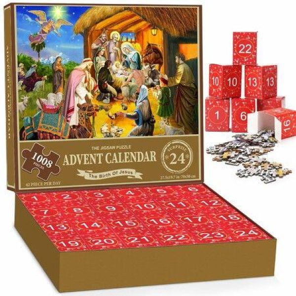 Jigsaw Puzzle Advent Calendar Nativity - 1008 Pieces Jigsaw Puzzle,24 Days Countdown Calendar,The Birth of Jesus,Family Game Puzzle,Christmas Gift Idea