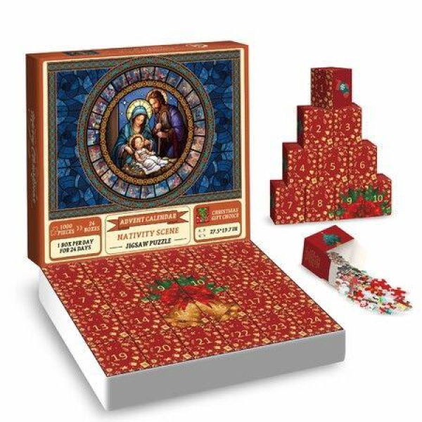 Jigsaw Puzzle Advent Calendar Nativity Puzzles,Christmas Countdown Jigsaw Puzzles,Stained Glass Religous Puzzle Jesus Christian Puzzles