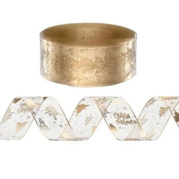 Jingle Jollys 20M Christmas Ribbon Roll Bow Printed Xmas Tree Decor Gift Gold