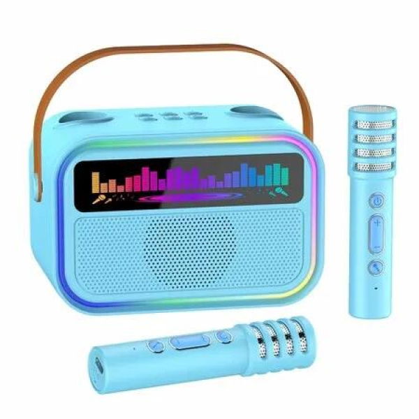 Karaoke Machine for Girls Portable Bluetooth Speaker with 2 Wireless Microphones Singing Karaoke for Birthday, Family, Home Party(Blue)