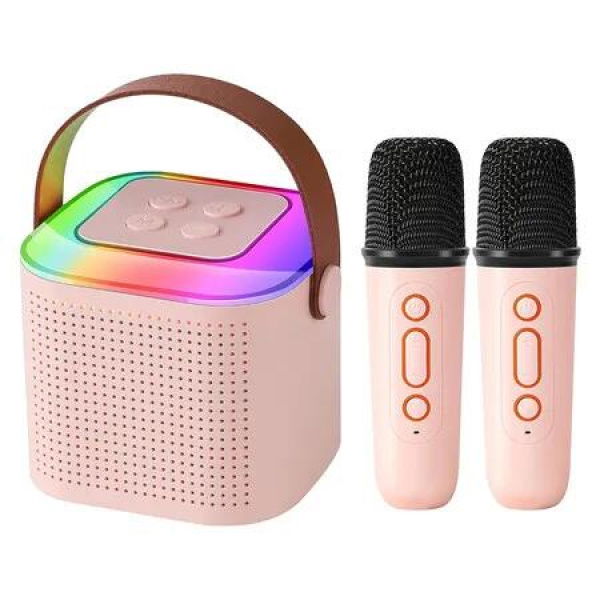 Karaoke Machine for Kids, Mini Portable Bluetooth Karaoke Speaker with 2 Wireless Mics, Gifts Toys for Girls Boys Family Home Party,Birthday Party (Pinkï¼‰