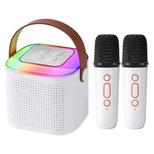 Karaoke Machine for Kids, Mini Portable Bluetooth Karaoke Speaker with 2 Wireless Mics, Gifts Toys for Girls Boys Family Home Party,Birthday Party (Whiteï¼‰