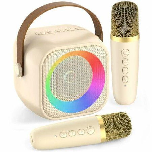 Karaoke Machine for Kids,Karaoke Gifts for Girls Ages 3+ Year Old Birthday Party,Christmas Toys Gift for Girls (Beige,2 mic)